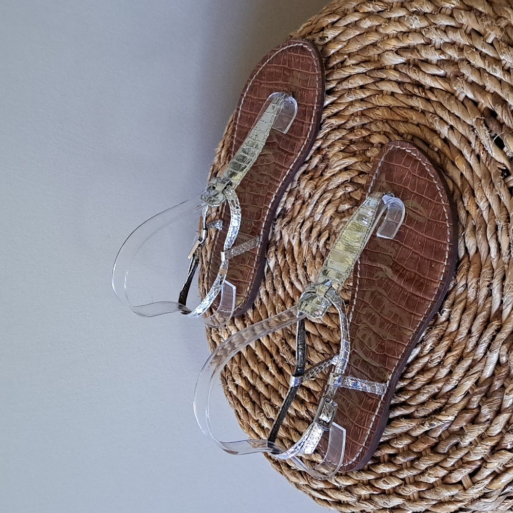 Sam Edelman‎ Womens Gigi Silver Snakeskin Leather Thong Slingback Sandals S-6.5